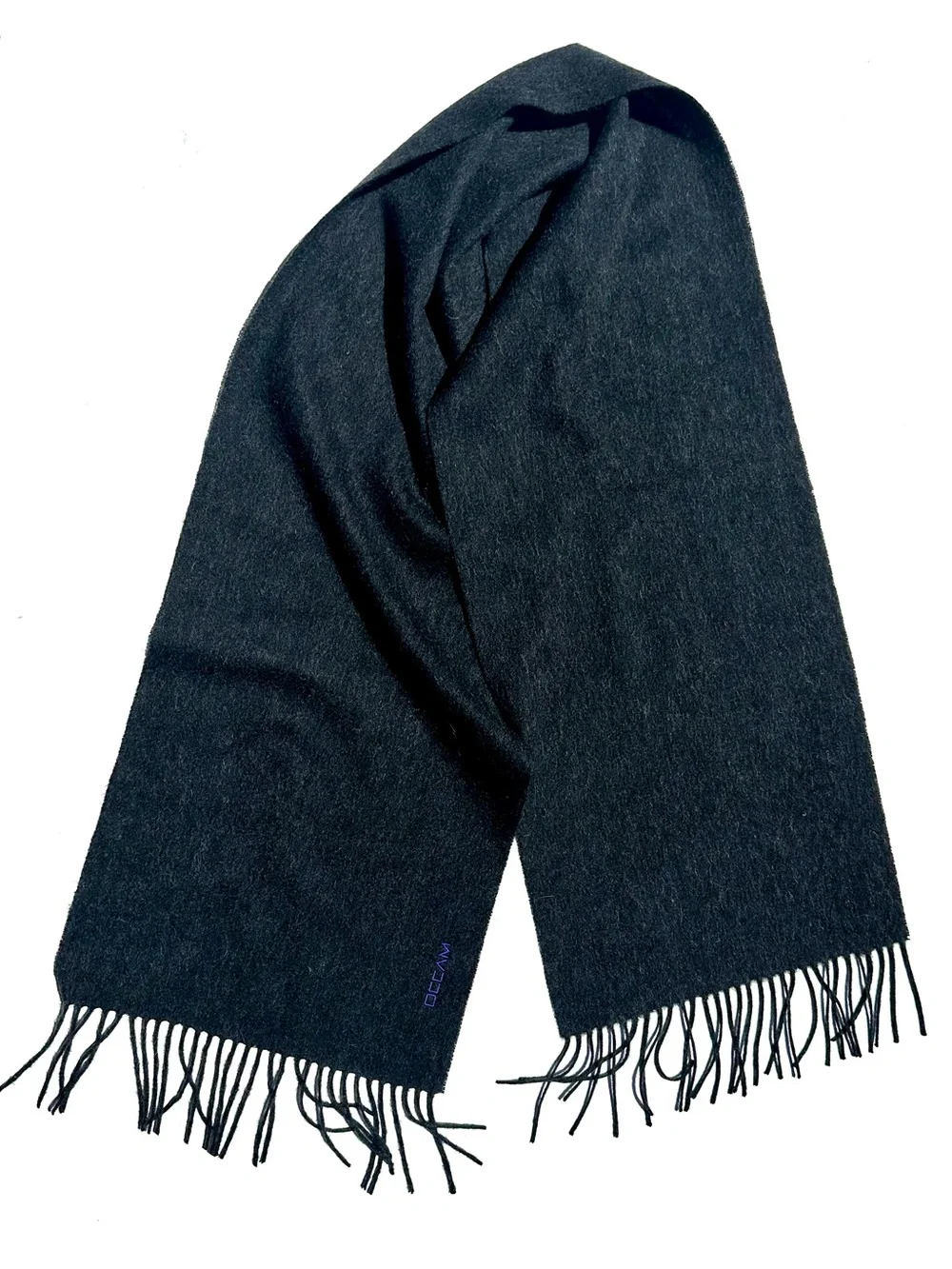 100% Cashmere Black Classic Men's Fringed Scarf, 64”x12”